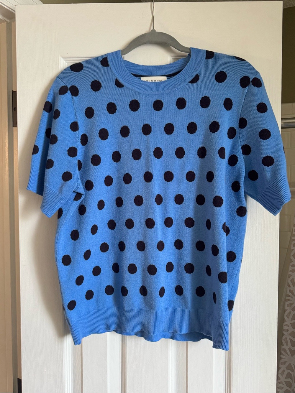 Polka Dot Short-Sleeve Knit Sweater